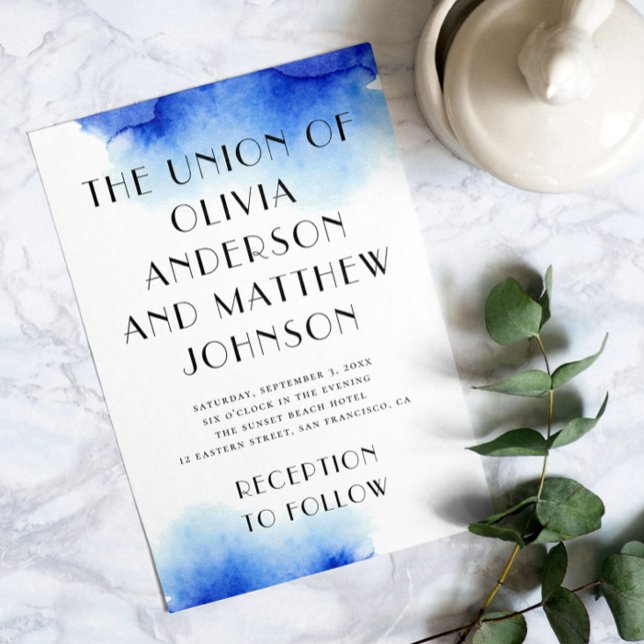 Nautical blue ocean typography minimalist wedding invitation (Creator Uploaded)