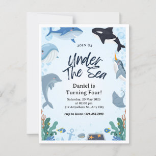 Nautical Blue Ocean Under Sea Dolphin  Birthday  Postcard