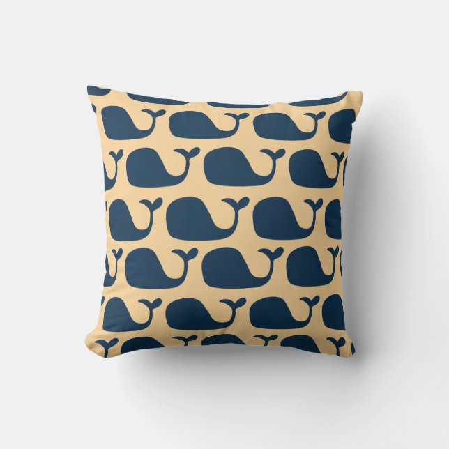 Nautical Blue Ocean Whale Pillow CBendel Designs (Front)