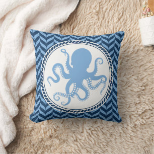 Nautical Blue Octopus coastal  Cushion