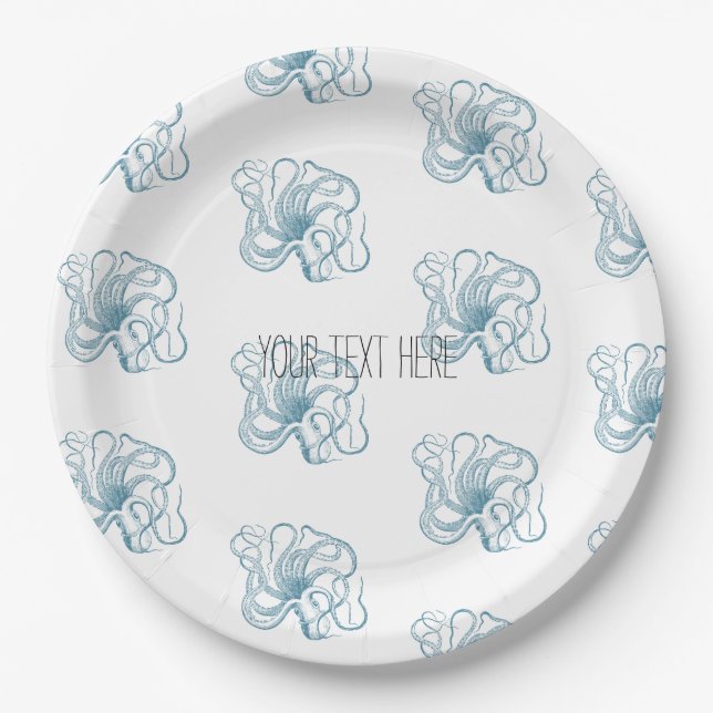 Nautical Blue Octopus   Paper Plate (Front)