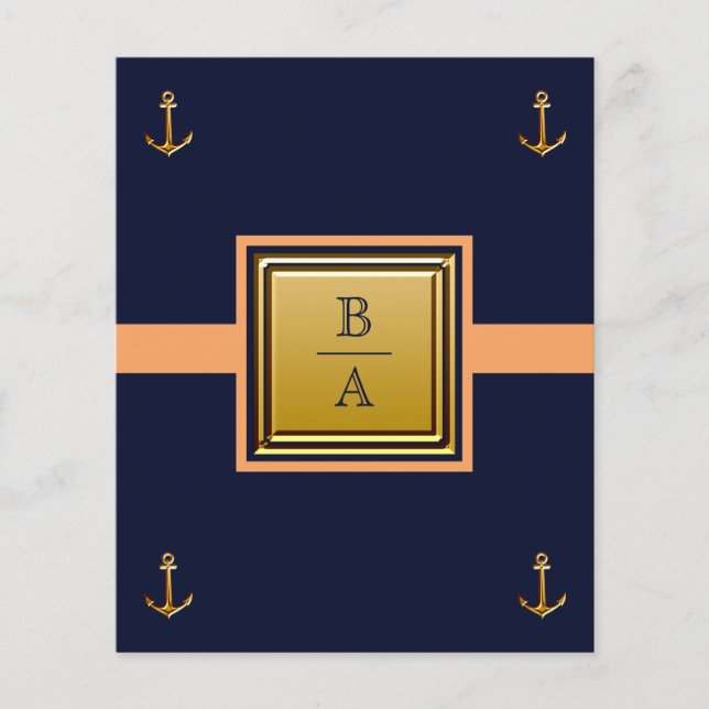 Nautical Blue Orange Budget Wedding Invitation Flyer (Front)