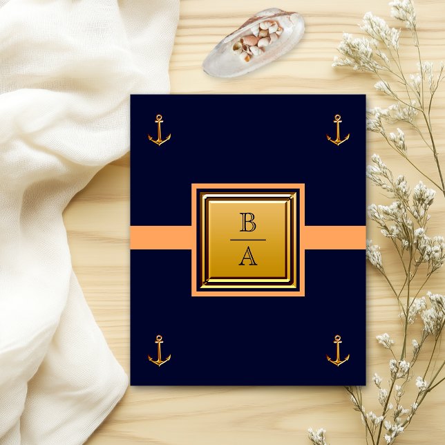 Nautical Blue Orange Budget Wedding Invitation Flyer (Creator Uploaded)