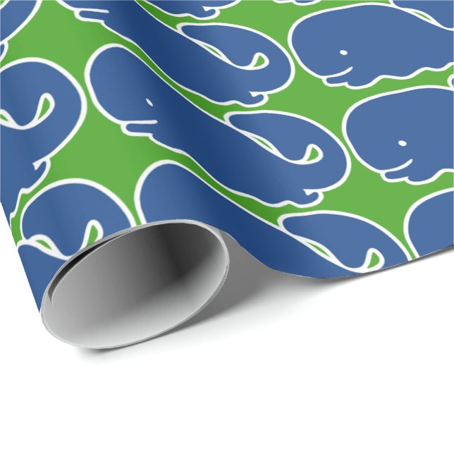 Nautical Blue Preppy Whale Personalised Wrapping Paper (Roll Corner)