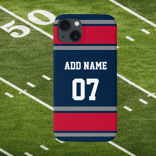 Nautical Blue Red and Silver Sports Stripe  iPhone 15 Case