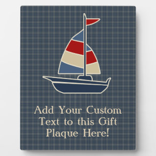 Nautical Blue, Red, Cream Sailboat Custom Plaque