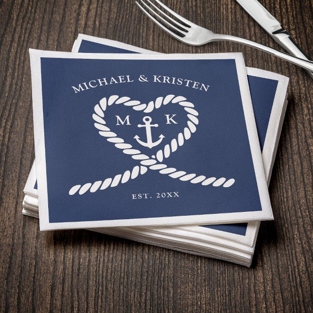 Nautical Blue Rope Heart Anchor Monogram Wedding  Napkin (Nautical Blue Rope Heart Anchor Monogram Wedding Napkins
)