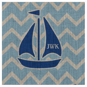 Nautical Blue Sailboat and Chevron Personalised Fabric