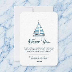 Nautical Blue Sailboat Birthday Thank You Card