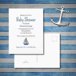 Nautical Blue Sailboat Cute Boy Baby Shower Announcement Postcard