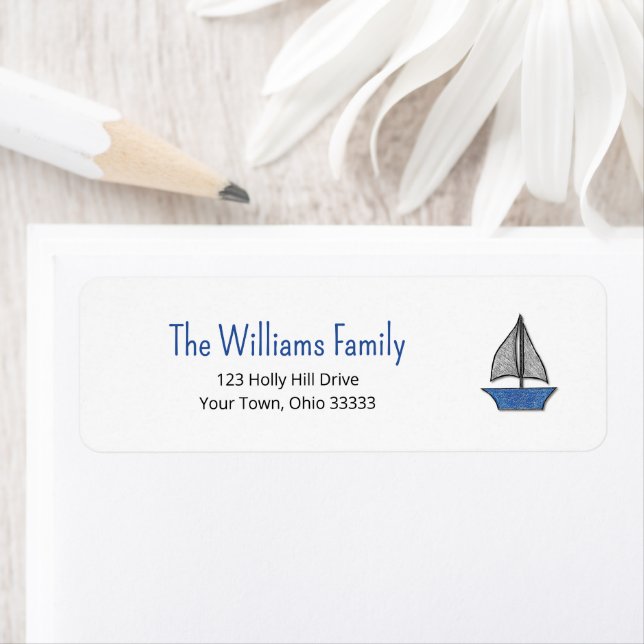 Nautical Blue Sailboat Cute Return Address Label (Insitu)