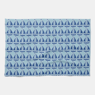 Nautical Blue Sailboat preppy personalised Tea Towel