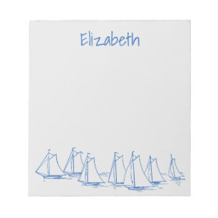 Nautical Blue Sailboats on Grey Personalised Notepad