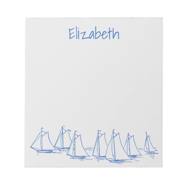 Nautical Blue Sailboats on Grey Personalised Notepad (Front)