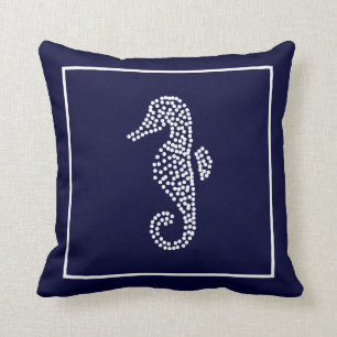 Nautical Blue Seahorse Home Decor Throw Pillow
