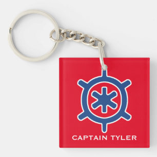 Nautical Blue Ship Captain's Helm Wheel Custom Key Ring