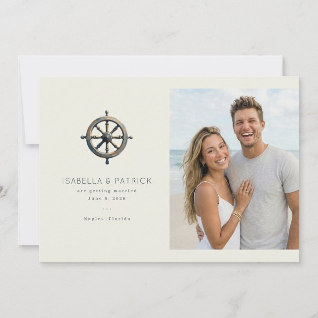 Nautical Blue Ship's Wheel Save The Date (Front)