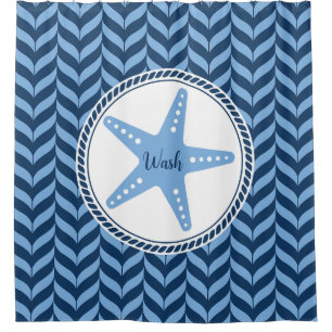 Nautical Blue Starfish coastal Shower Curtain