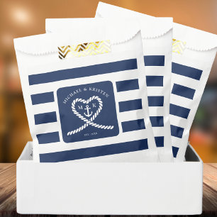 Nautical Blue Striped Heart Anchor Wedding  Favour Bag