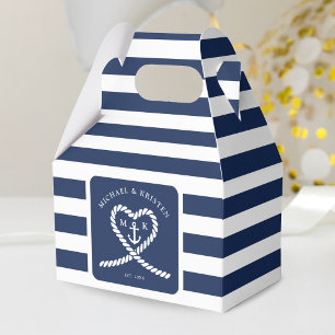 Nautical Blue Striped Heart Anchor Wedding  Favour Box