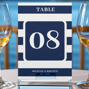 Nautical Blue Striped Wedding Table Number