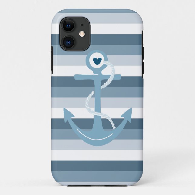 Nautical Blue Stripes Anchor Case-Mate iPhone Case (Back)