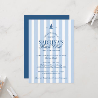Nautical Blue Stripes Bachelorette Party  Invitation