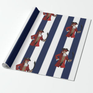 Nautical Blue Stripes Boy Pirate  Wrapping Paper