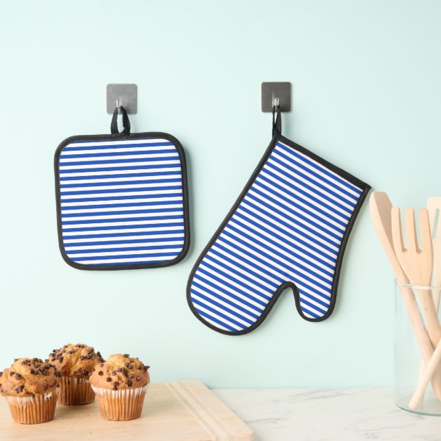 Nautical Blue Stripes Oven Mitt & Pot Holder Set (Insitu(Hanging))