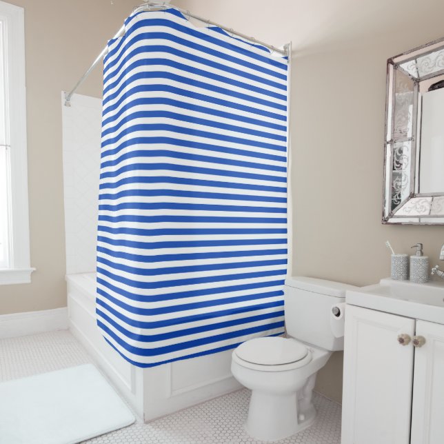 Nautical Blue Stripes Shower Curtain (In Situ)