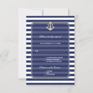 Nautical Blue Stripes Silver Anchor Wedding RSVP