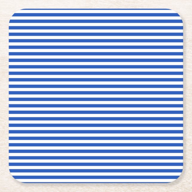Nautical Blue Stripes Square Paper Coaster (Front)