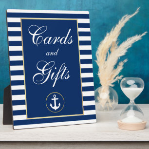 Nautical Blue Stripes Wedding Cards Gifts Plaque