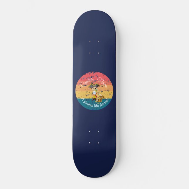 Nautical Blue Sunset Boy Pirate  Skateboard (Front)