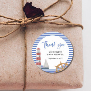 Nautical Blue Thank you Baby Shower Classic Round Sticker