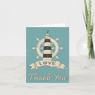 Nautical Blue Thank You Lighthouse & Ship Anchor Card