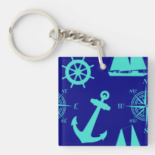 Nautical Blue Turquoise Pattern Key Ring