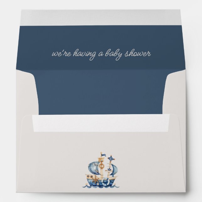 Nautical Blue Watercolor Ship Baby Shower Envelope (Back (Bottom))