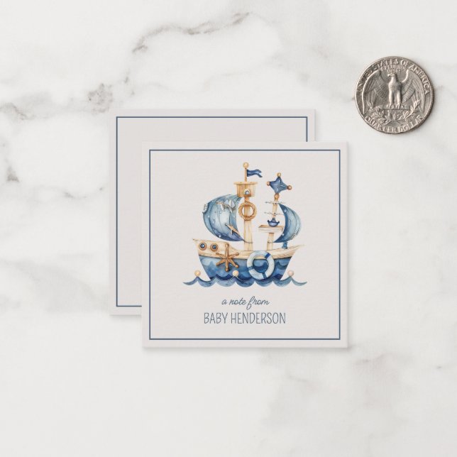 Nautical Blue Watercolor Ship Personalised Card (Front/Back In Situ)