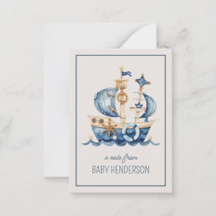 Nautical Blue Watercolor Ship Personalized Card