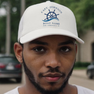 Nautical Blue Wave Navy Captain Ship Helm Boat Trucker Hat