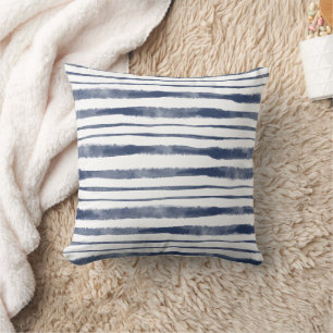 Nautical Blue Waves Lines Beach House Lakeside Cushion