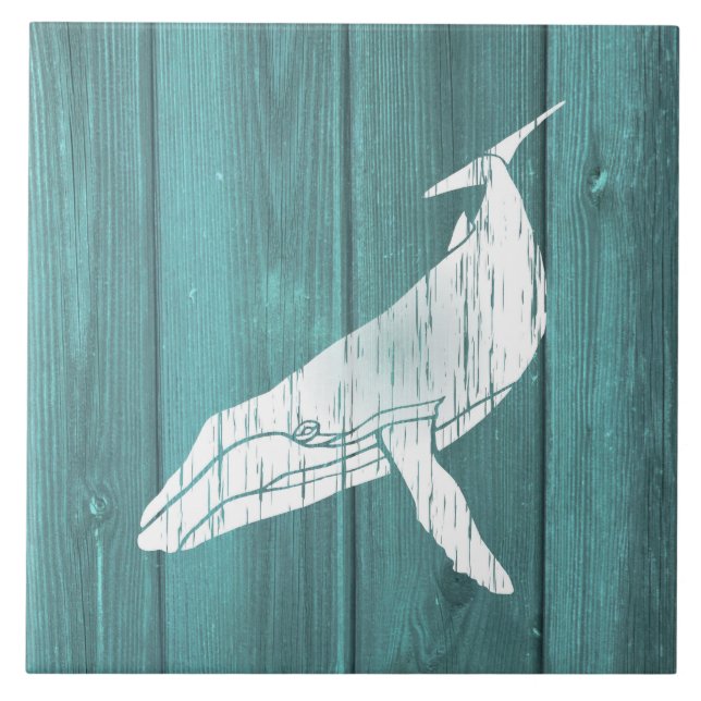 Nautical Blue Weatherboard Humpback Whale Design Ceramic Tile (Front)