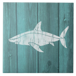 Nautical Blue Weatherboard Shark Design Ceramic Tile