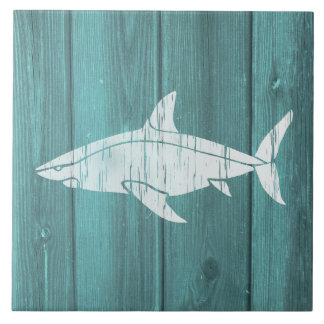 Nautical Blue Weatherboard Shark Design Ceramic Tile