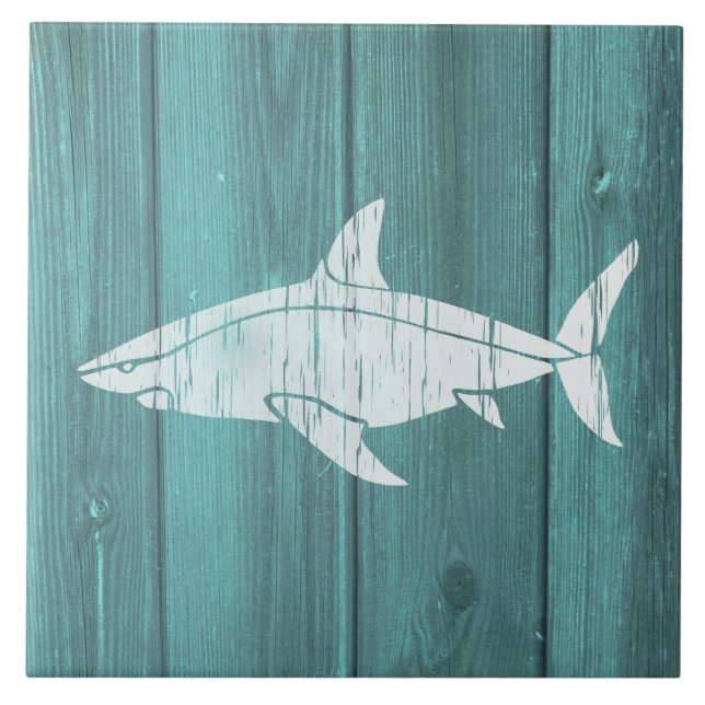 Nautical Blue Weatherboard Shark Design Ceramic Tile (Front)