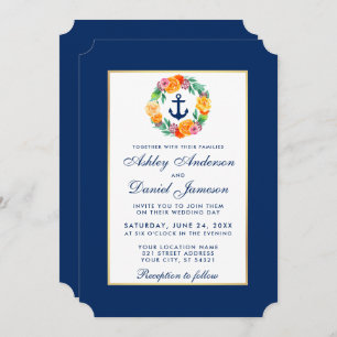Nautical Blue Wedding Floral Invitation B