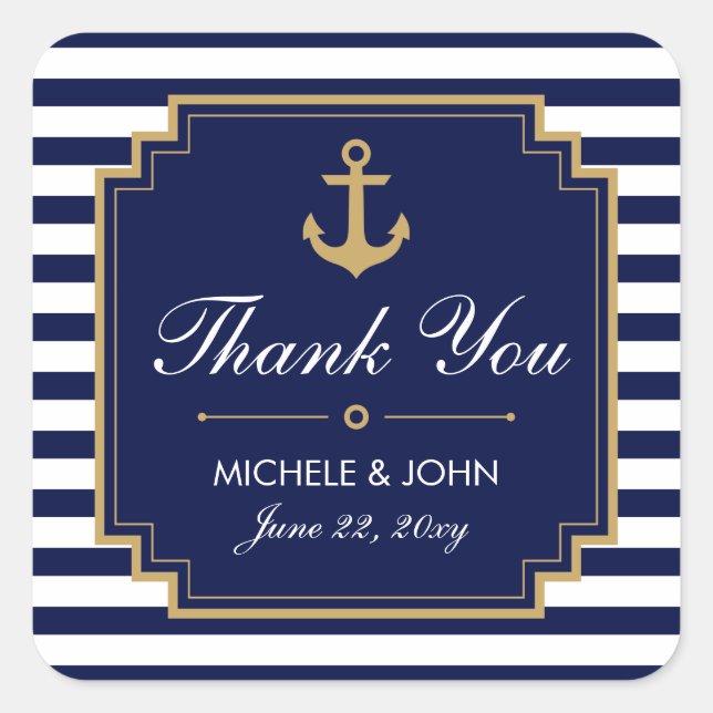 Nautical Blue Wedding Thank You Favours Stickers (Front)