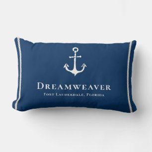 Nautical Blue Welcome Aboard Boat Name Anchor Lumbar Cushion