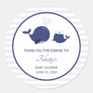 Nautical Blue Whale Boy Baby Shower Thank You Classic Round Sticker